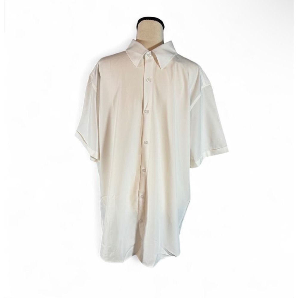 COOFANDY Mens White Short Sleeve Button Down Shirt Stretch XL New